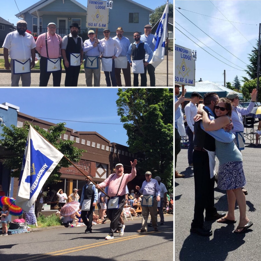 Masons from Friendship Lodge at various stages of the 2019 St Johns Parade.